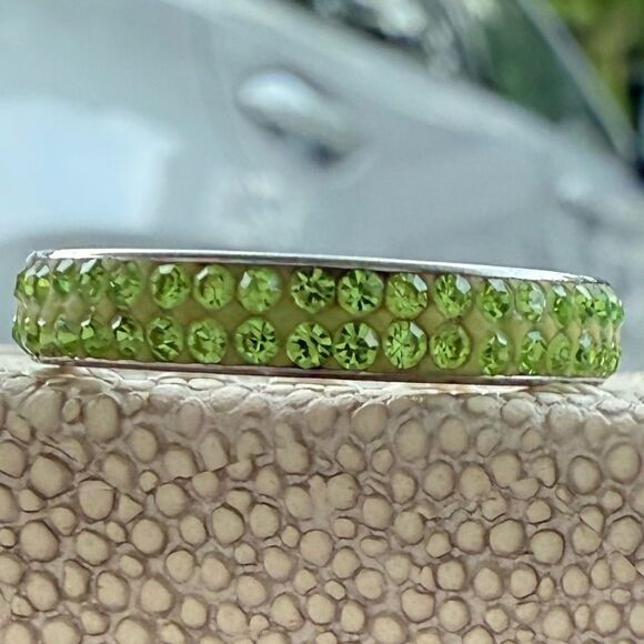 Green Crystal Stainless Steel Eternity Band – Size 7.5  Sparkle Ring - Picture 12 of 17
